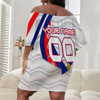 Personalized Haiti Football Trogon Bird Off Shoulder Short Dress Les Grenadiers National Flag Art Caribbean