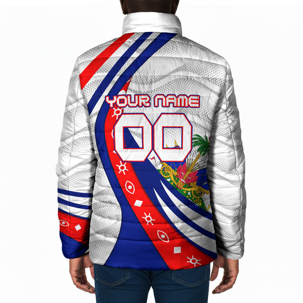 Personalized Haiti Football Trogon Bird Padded Jacket Les Grenadiers National Flag Art Caribbean