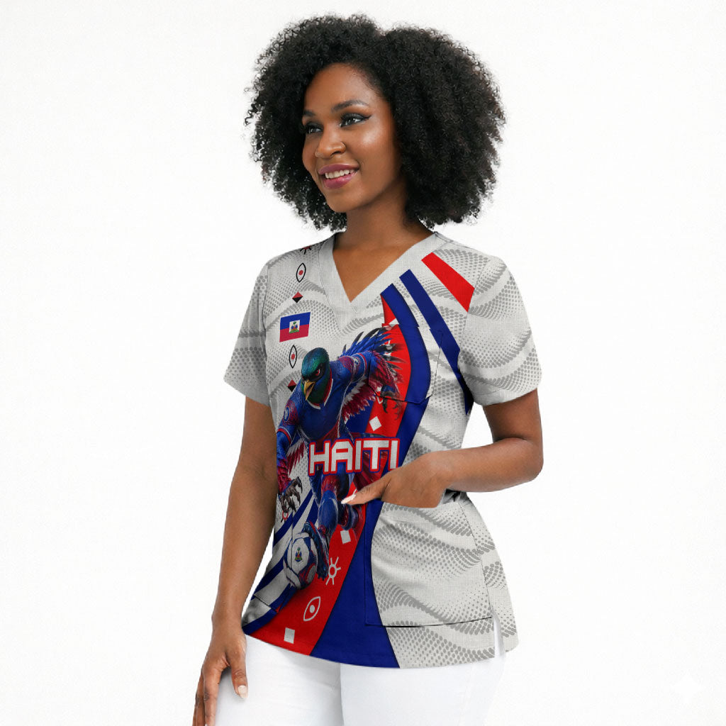 Personalized Haiti Football Trogon Bird Scrub Top Les Grenadiers National Flag Art Caribbean
