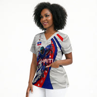 Personalized Haiti Football Trogon Bird Scrub Top Les Grenadiers National Flag Art Caribbean