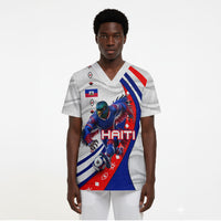Personalized Haiti Football Trogon Bird Scrub Top Les Grenadiers National Flag Art Caribbean