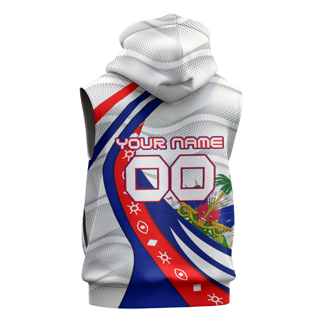 Personalized Haiti Football Trogon Bird Sleeveless Zip Hoodie Les Grenadiers National Flag Art Caribbean