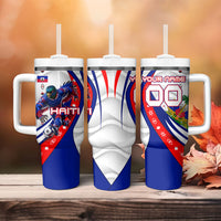 Personalized Haiti Football Trogon Bird Tumbler With Handle Les Grenadiers National Flag Art Caribbean