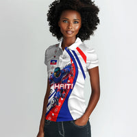 Personalized Haiti Football Trogon Bird Women Polo Shirt Les Grenadiers National Flag Art Caribbean