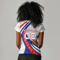 Personalized Haiti Football Trogon Bird Women V-Neck T-Shirt Les Grenadiers National Flag Art Caribbean