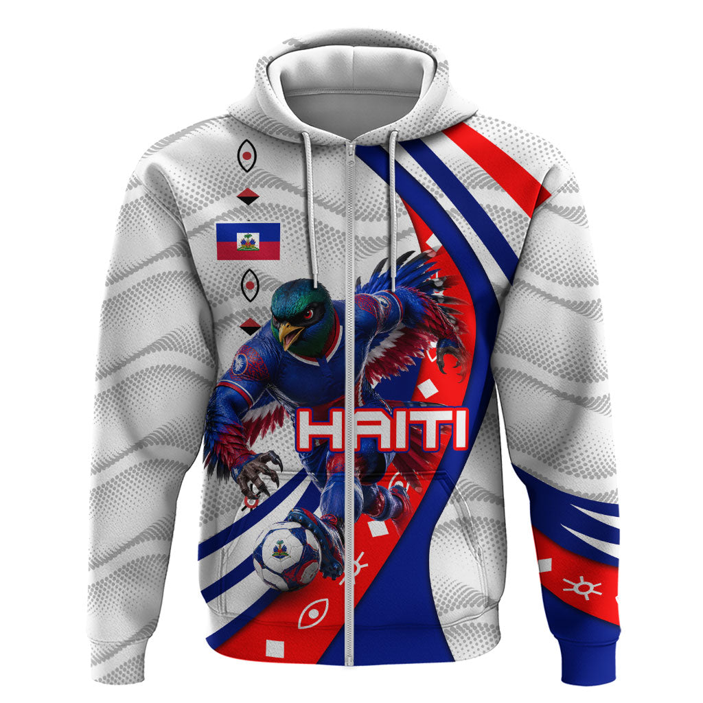 Personalized Haiti Football Trogon Bird Zip Hoodie Les Grenadiers National Flag Art Caribbean