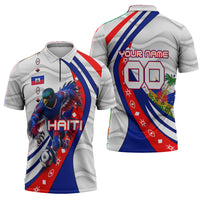 Personalized Haiti Football Trogon Bird Zipper Polo Shirt Les Grenadiers National Flag Art Caribbean
