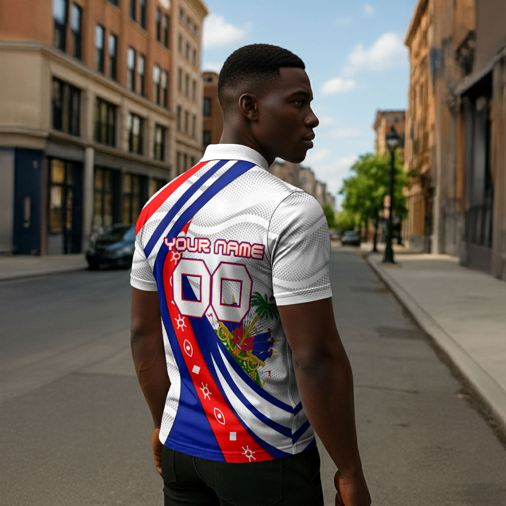 Personalized Haiti Football Trogon Bird Zipper Polo Shirt Les Grenadiers National Flag Art Caribbean