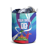 Personalized Haiti Football Laundry Basket Haitian Flag Trogon Bird Mascot