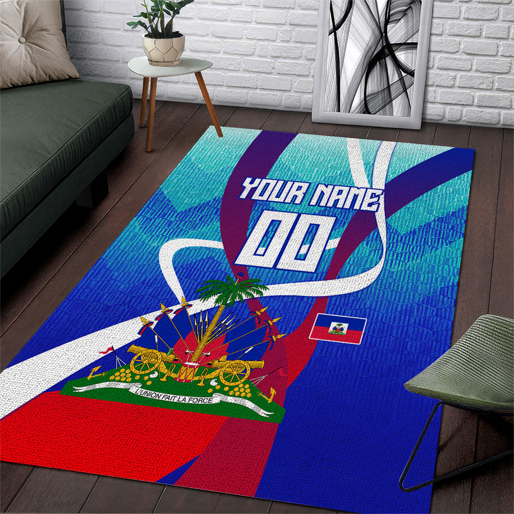 Personalized Haiti Football Area Rug Haitian Flag Trogon Bird Mascot