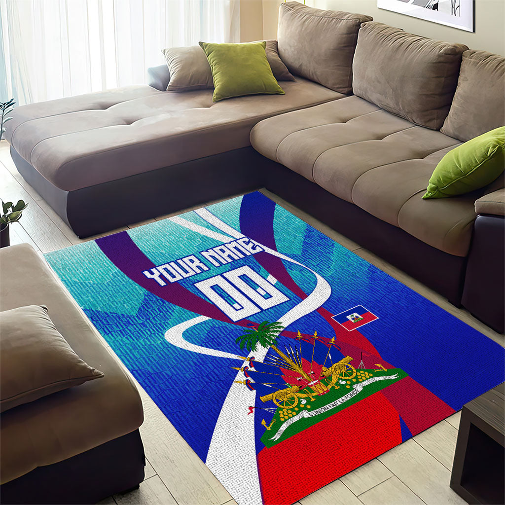 Personalized Haiti Football Area Rug Haitian Flag Trogon Bird Mascot