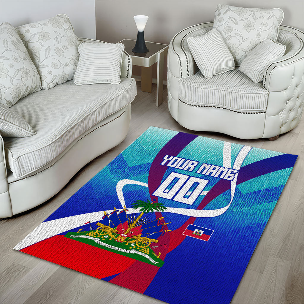 Personalized Haiti Football Area Rug Haitian Flag Trogon Bird Mascot