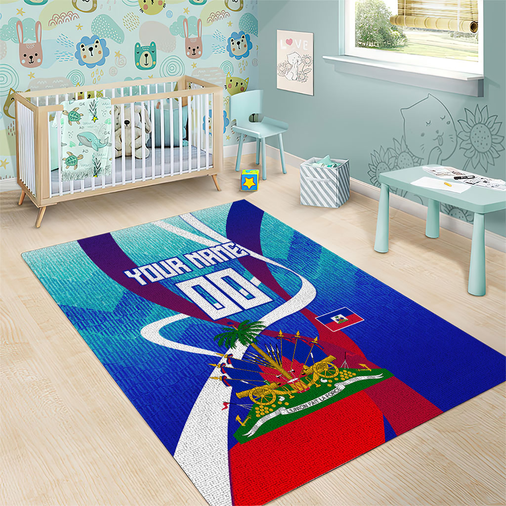 Personalized Haiti Football Area Rug Haitian Flag Trogon Bird Mascot