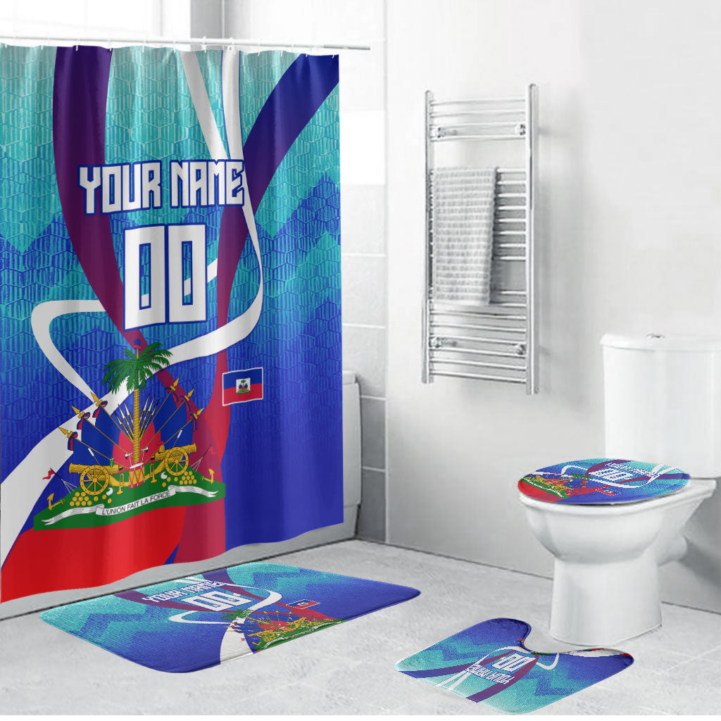 Personalized Haiti Football Bathroom Set Haitian Flag Trogon Bird Mascot