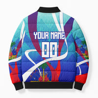 Personalized Haiti Football Bomber Puffer Jacket Haitian Flag Trogon Bird Mascot