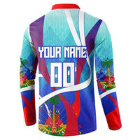 Personalized Haiti Football Button Sweatshirt Haitian Flag Trogon Bird Mascot