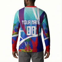 Personalized Haiti Football Button Sweatshirt Haitian Flag Trogon Bird Mascot