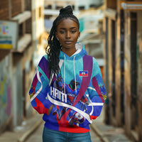 Personalized Haiti Football Hoodie Haitian Flag Trogon Bird Mascot