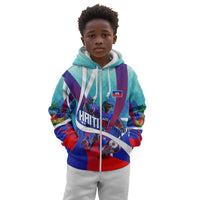 Personalized Haiti Football Kid Hoodie Haitian Flag Trogon Bird Mascot