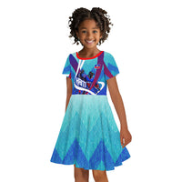 Personalized Haiti Football Kid Short Sleeve Dress Haitian Flag Trogon Bird Mascot