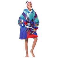 Personalized Haiti Football Kid Wearable Blanket Hoodie Haitian Flag Trogon Bird Mascot