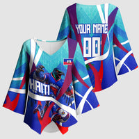 Personalized Haiti Football Kimono Sleeve Blouse Haitian Flag Trogon Bird Mascot