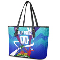 Personalized Haiti Football Leather Tote Bag Haitian Flag Trogon Bird Mascot