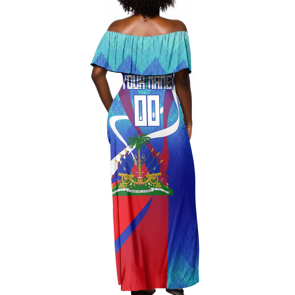 Personalized Haiti Football Off Shoulder Maxi Dress Haitian Flag Trogon Bird Mascot