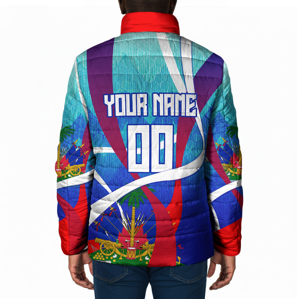 Personalized Haiti Football Padded Jacket Haitian Flag Trogon Bird Mascot