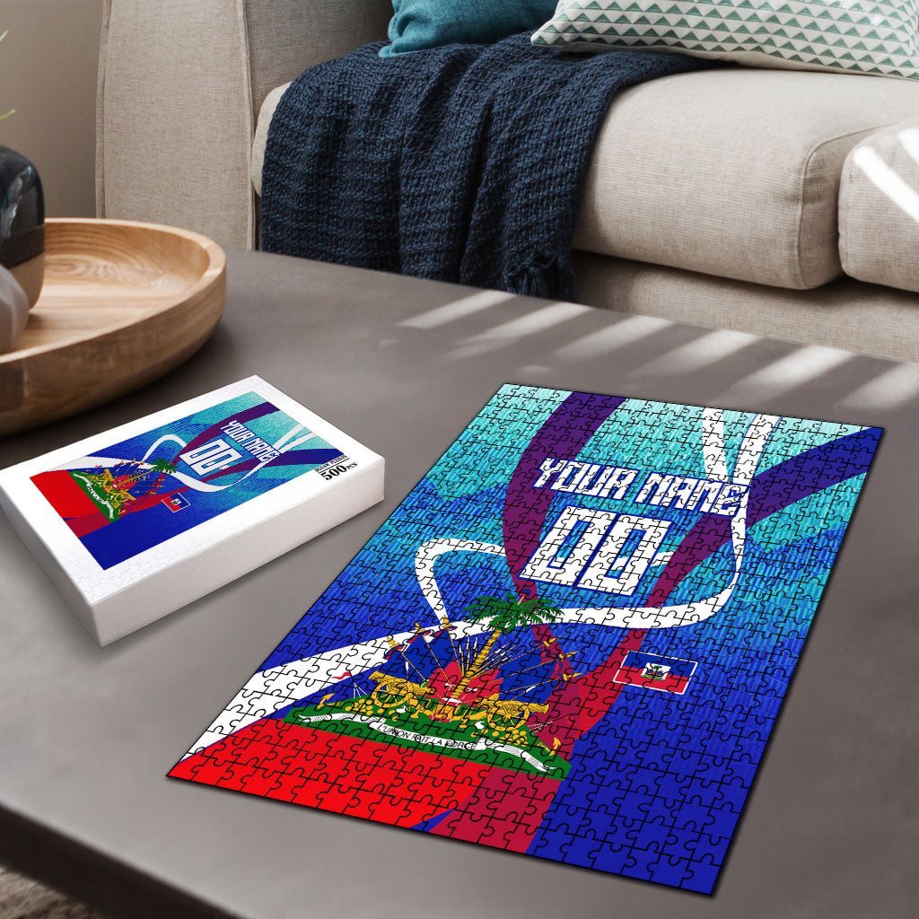 Personalized Haiti Football Puzzle Haitian Flag Trogon Bird Mascot