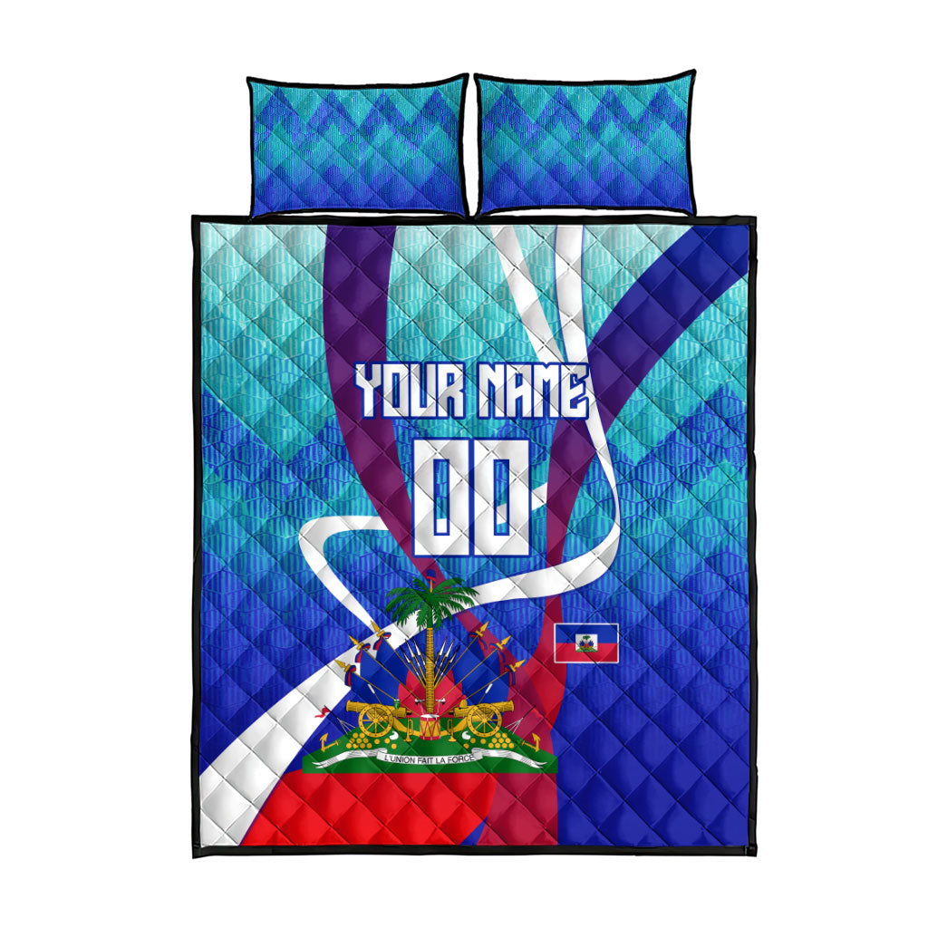 Personalized Haiti Football Quilt Bed Set Haitian Flag Trogon Bird Mascot