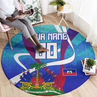 Personalized Haiti Football Round Carpet Haitian Flag Trogon Bird Mascot