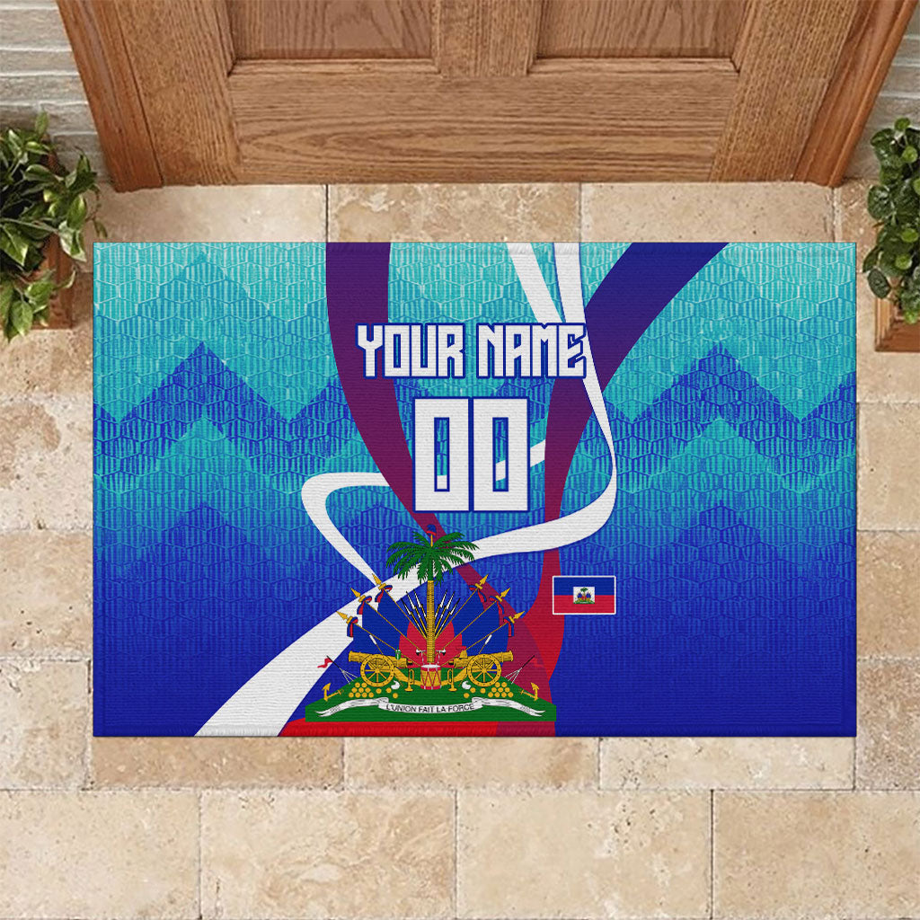 Personalized Haiti Football Rubber Doormat Haitian Flag Trogon Bird Mascot