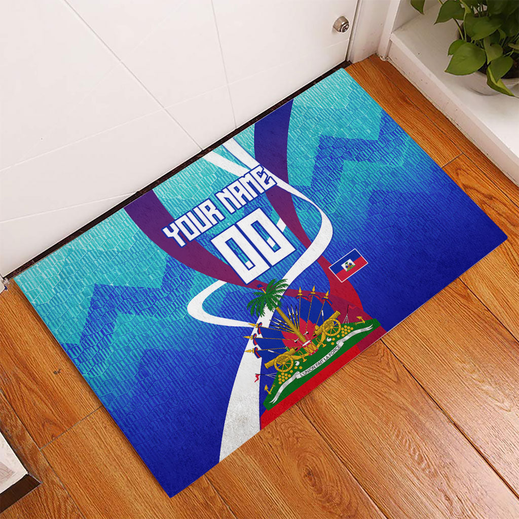 Personalized Haiti Football Rubber Doormat Haitian Flag Trogon Bird Mascot