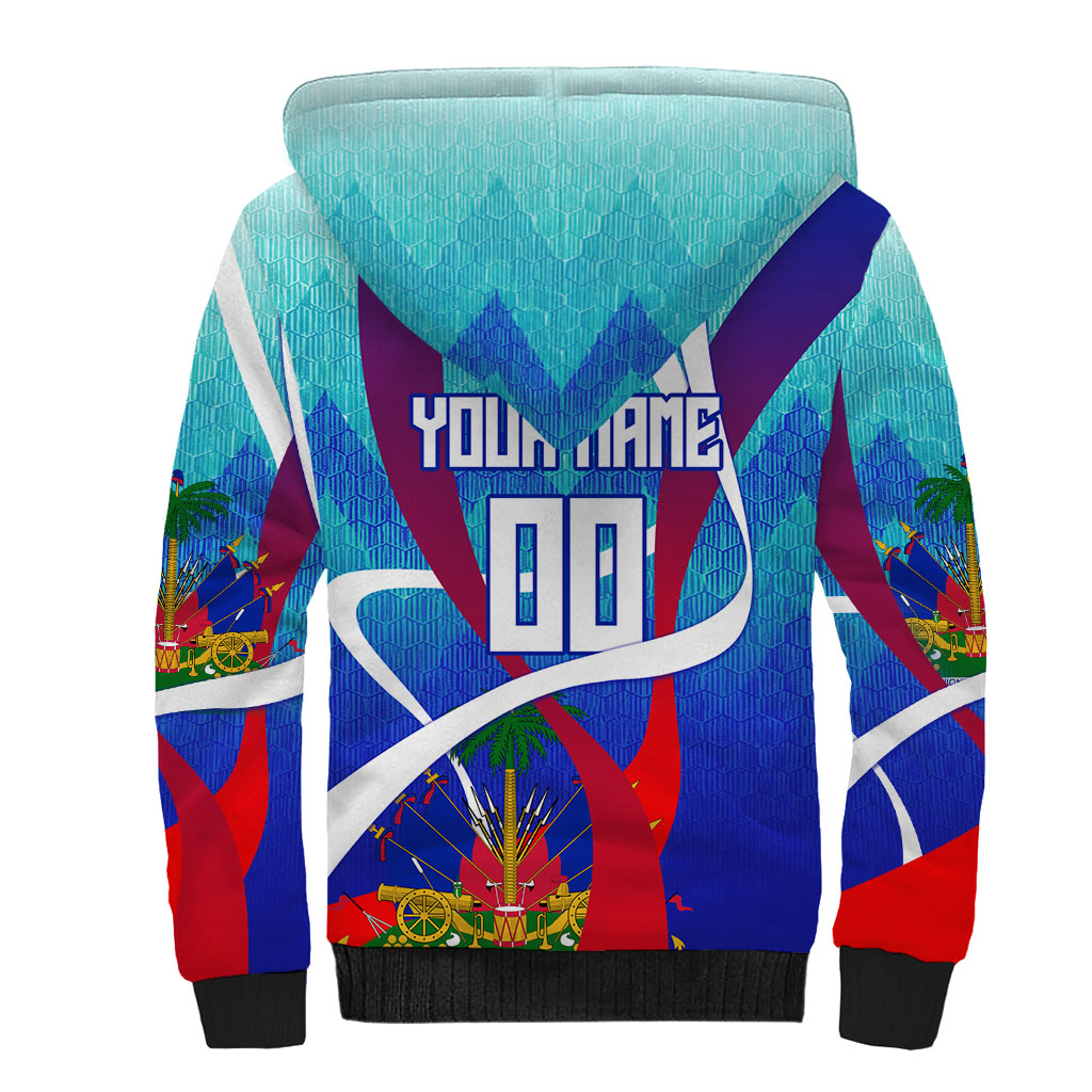 Personalized Haiti Football Sherpa Hoodie Haitian Flag Trogon Bird Mascot