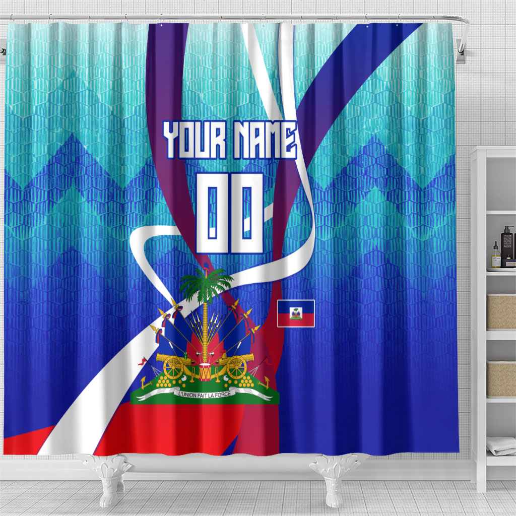 Personalized Haiti Football Shower Curtain Haitian Flag Trogon Bird Mascot