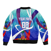 Personalized Haiti Football Sleeve Zip Bomber Jacket Haitian Flag Trogon Bird Mascot