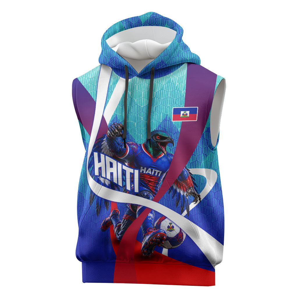 Personalized Haiti Football Sleeveless Hoodie Haitian Flag Trogon Bird Mascot