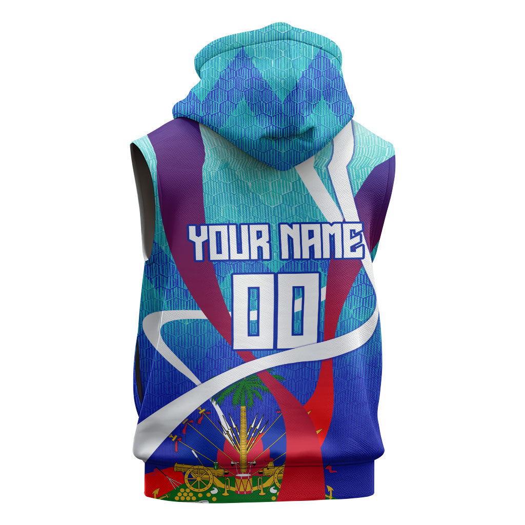 Personalized Haiti Football Sleeveless Hoodie Haitian Flag Trogon Bird Mascot