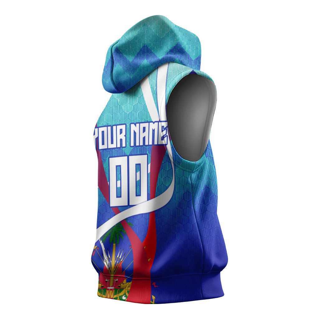 Personalized Haiti Football Sleeveless Hoodie Haitian Flag Trogon Bird Mascot