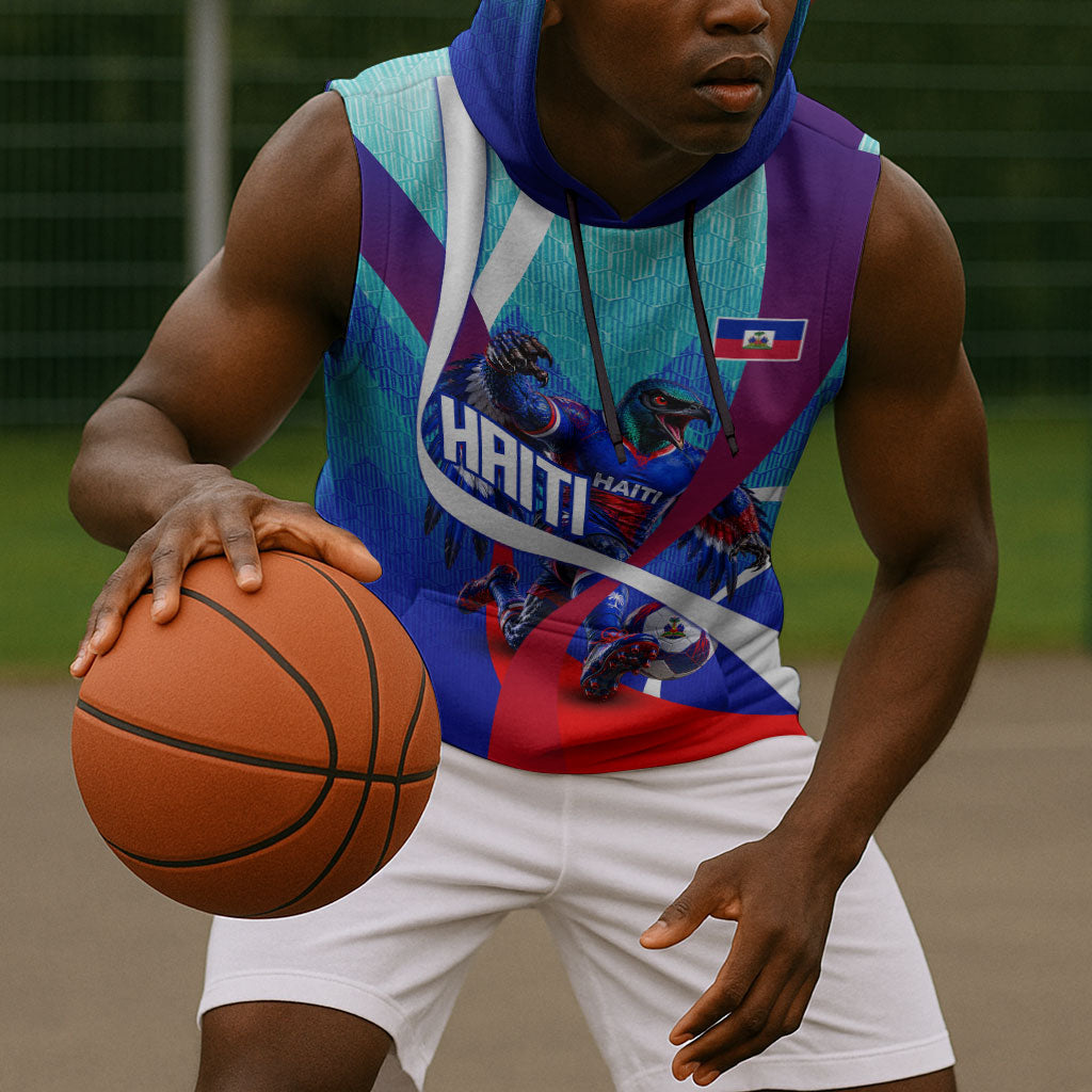 Personalized Haiti Football Sleeveless Hoodie Haitian Flag Trogon Bird Mascot