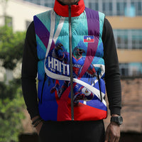Personalized Haiti Football Sleeveless Puffer Jacket Haitian Flag Trogon Bird Mascot