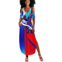 Personalized Haiti Football Summer Maxi Dress Haitian Flag Trogon Bird Mascot