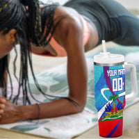 Personalized Haiti Football Tumbler With Handle Haitian Flag Trogon Bird Mascot