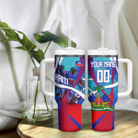 Personalized Haiti Football Tumbler With Handle Haitian Flag Trogon Bird Mascot