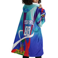 Personalized Haiti Football Wearable Blanket Hoodie Haitian Flag Trogon Bird Mascot