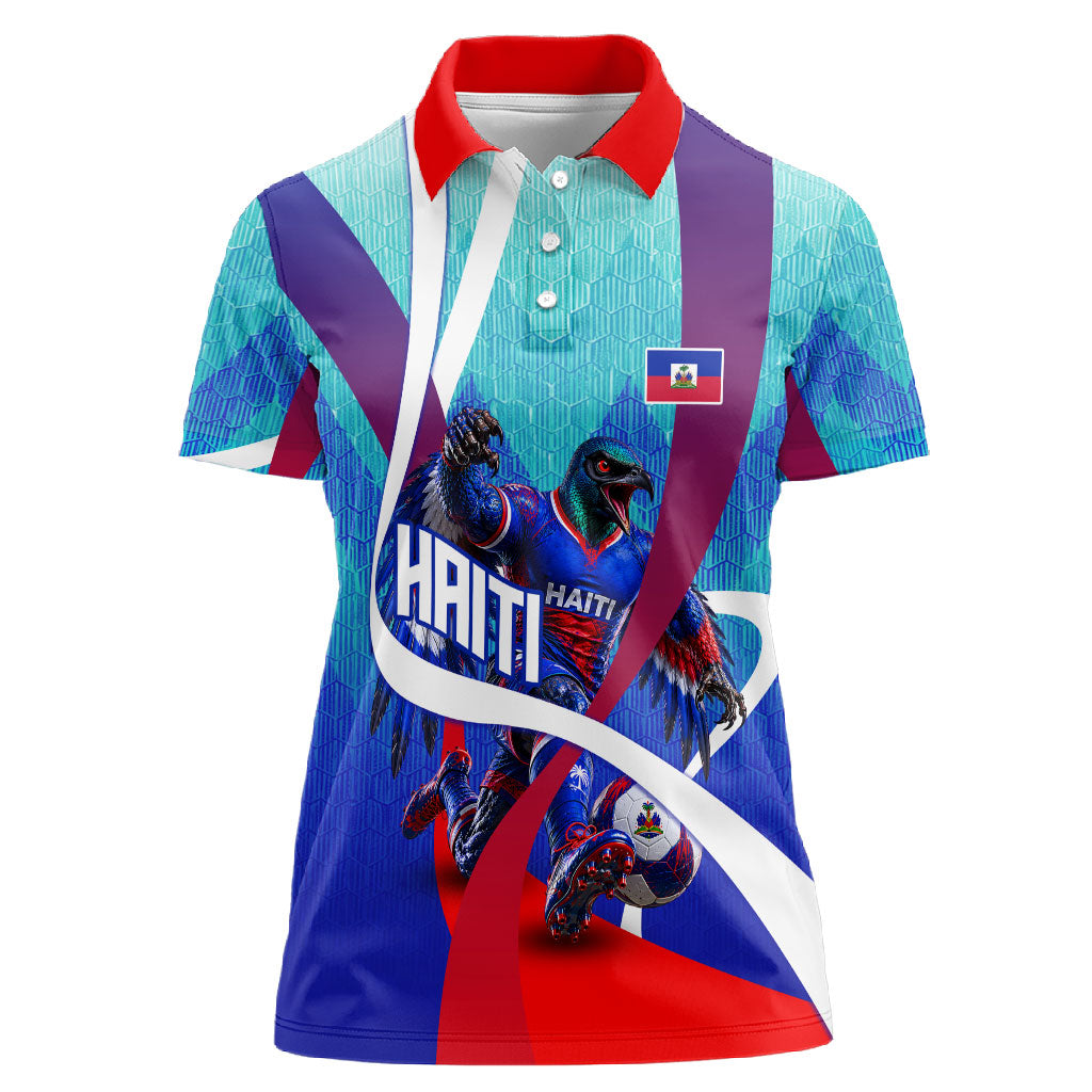 Personalized Haiti Football Women Polo Shirt Haitian Flag Trogon Bird Mascot