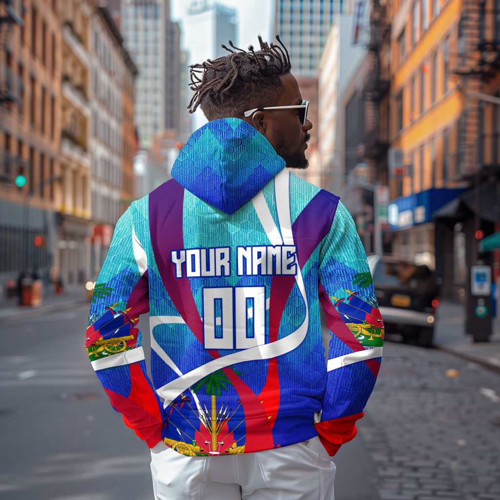 Personalized Haiti Football Zip Hoodie Haitian Flag Trogon Bird Mascot