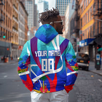 Personalized Haiti Football Zip Hoodie Haitian Flag Trogon Bird Mascot