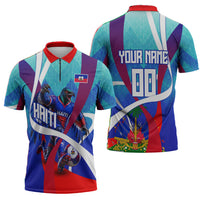 Personalized Haiti Football Zipper Polo Shirt Haitian Flag Trogon Bird Mascot
